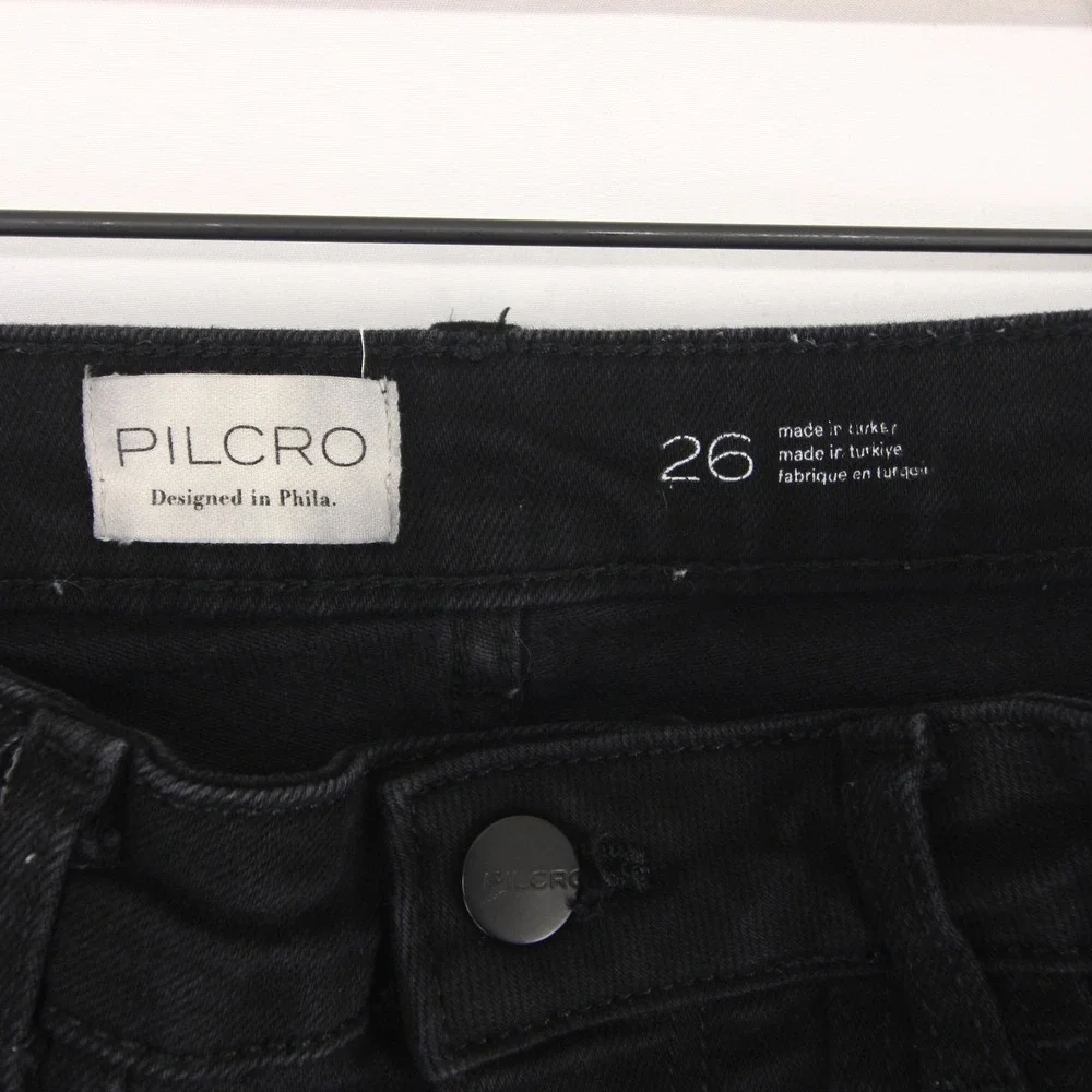 Pilcro The Icon Flare Jeans Womens 26 Black High Rise Patch Pockets Stretch